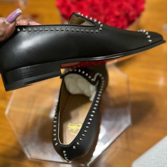 Christian Louboutin Men’s Dandy Cloo Flat Black Leather Spikes 42IT - Picture 4 of 11